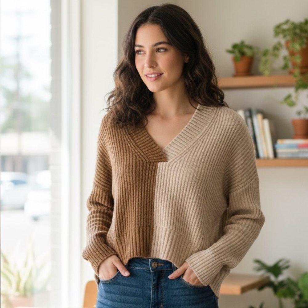 $70 Altar'd State two toned colorblock pullover sweater, NWT M